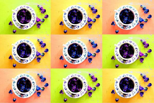 Tea Art Print featuring the photograph Tea Cups and Violets by Elizabeth Anne