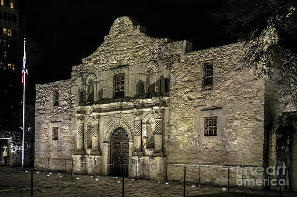 San Antonio Art Print featuring the photograph The Alamo at Night by David Meznarich