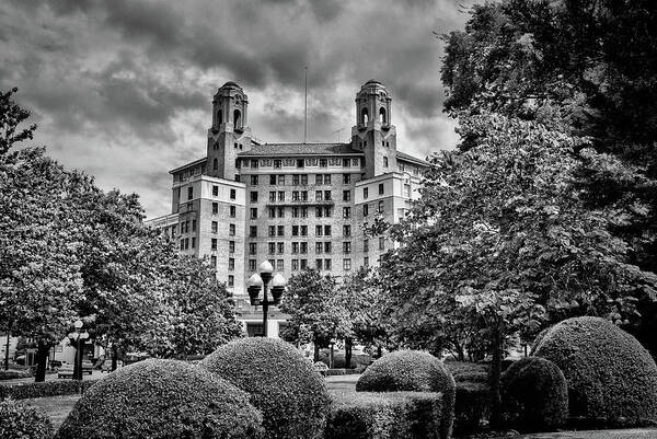 Hot Springs Wall Art Art Print featuring the photograph The Arlington Hotel - Hot Springs Arkansas - Black and White by Gregory Ballos