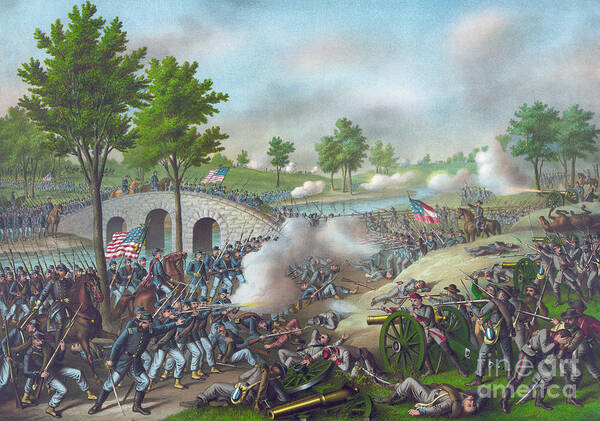 Antietam Art Print featuring the painting The Battle of Antietam by American School
