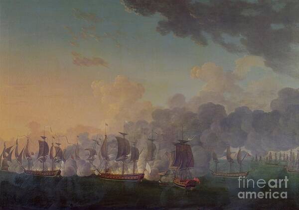 The Art Print featuring the painting The Battle of Louisbourg on the 21st July 1781 by Auguste Rossel De Cercy