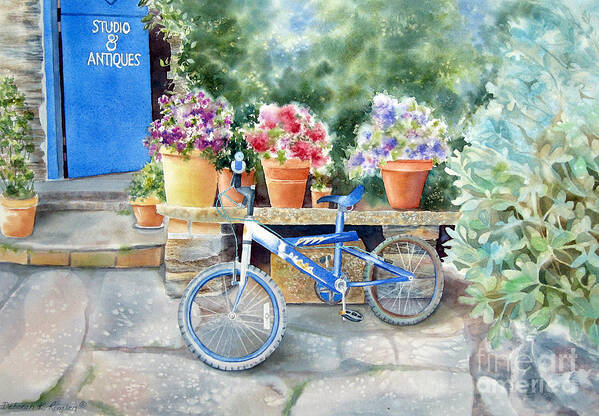  Blue Bicycle Art Print featuring the painting The Blue Bicycle by Deborah Ronglien