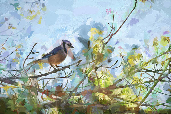 Blue Bird Art Print featuring the digital art The Blue Bird by Bonnie Willis