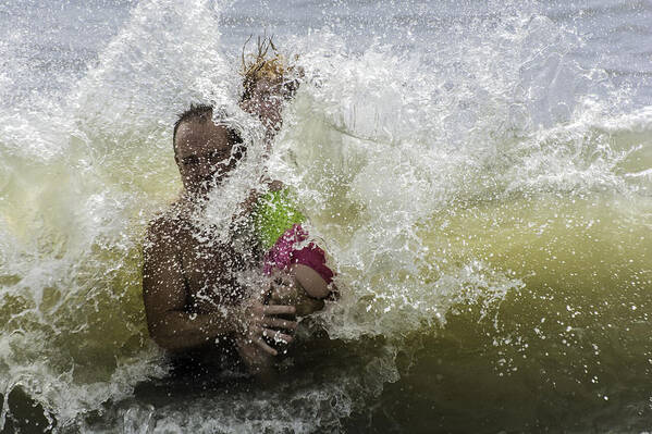 Ocean Beach Wave Surf Family Father Daughter Art Print featuring the photograph The Boom by WAZgriffin Digital