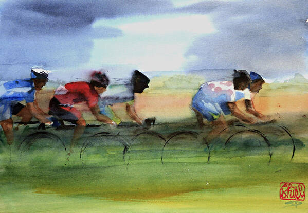 Le Tour De France Art Print featuring the painting The Breakaway by Shirley Peters