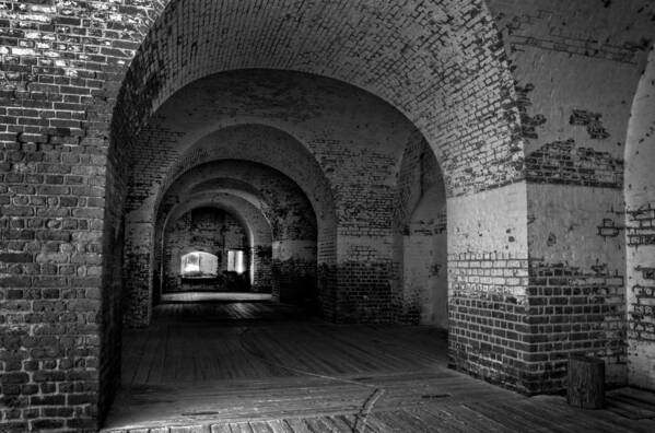 Bricks Art Print featuring the photograph The Bricks of Fort Pulaski in Black and White by Greg and Chrystal Mimbs