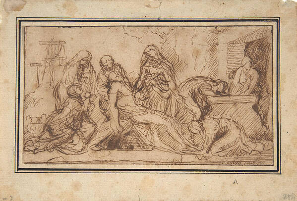 Nicolas Poussin Art Print featuring the drawing The Entombment by Nicolas Poussin