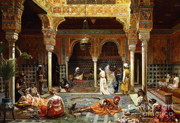 Harem Art Print featuring the painting The Introduction after the Bath, 1889 by Filippo Baratti