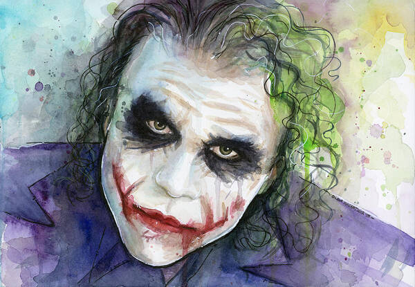 Dark Art Print featuring the painting The Joker Watercolor by Olga Shvartsur