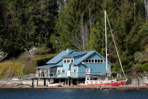 Lake Art Print featuring the digital art The Lake House - Digital Oil by Birdly Canada