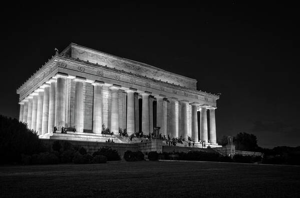 Lincoln Memorial Art Print featuring the photograph The Lincoln Memorial At Night In Black and White by Greg and Chrystal Mimbs