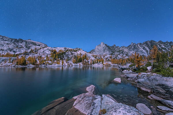 Enchantments Art Print featuring the digital art The Night in Leprechaun Lake by Michael Lee