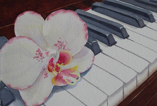 Piano Art Print featuring the painting The Orchids Song by Judy Mercer