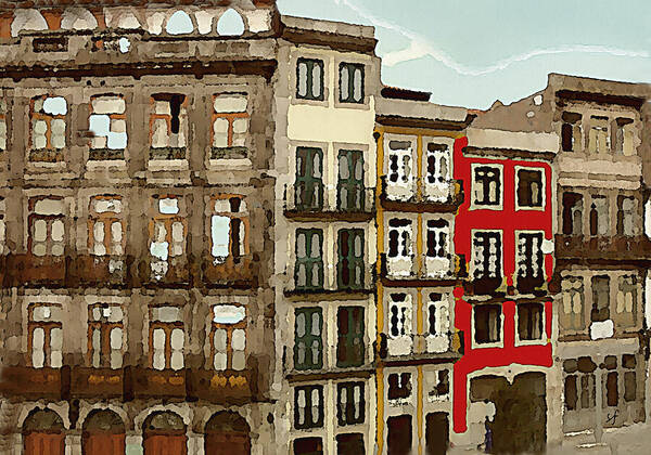 Urban Art Print featuring the mixed media The Red Tenement by Shelli Fitzpatrick