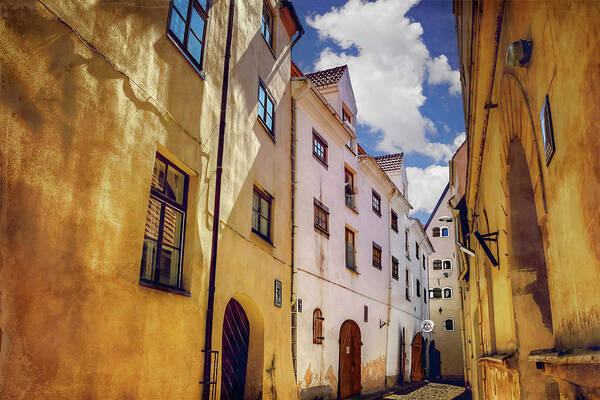 Riga Art Print featuring the photograph The Sunny Streets of Old Riga by Carol Japp