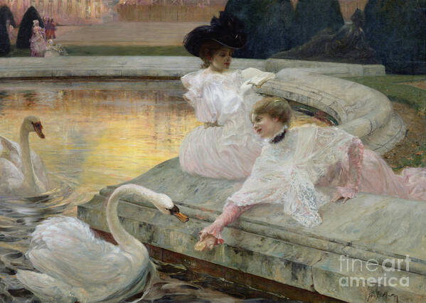 Swan Art Print featuring the painting The Swans by Joseph Marius Avy