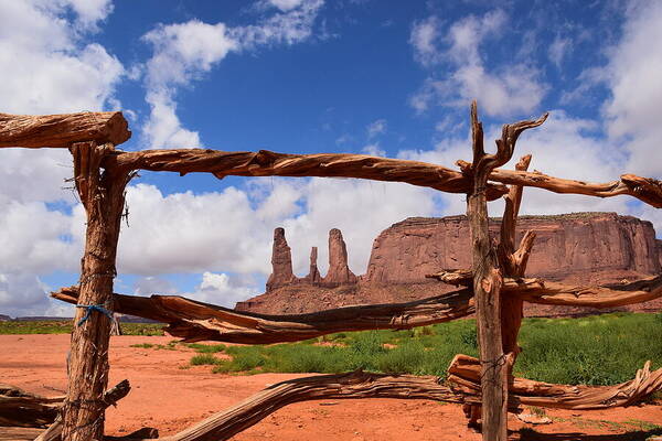 Monument Valley Art Print featuring the photograph The three sisters framed - Arizona by Dany Lison