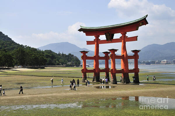 Torii Art Print featuring the photograph The Torii at low tide at Itsukushima Shrine Miyajima Japan by Andy Smy