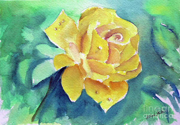 Rose Art Print featuring the painting The Yellow Rose by Allison Ashton