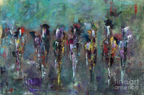 Abstract Art Art Print featuring the painting Then Came Seven Horses by Frances Marino