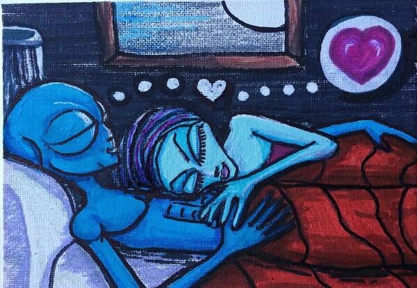 Love Art Print featuring the painting They sleep, connect and dream together by Similar Alien