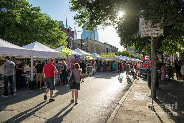 Old Pecan Street Festival Art Print featuring the photograph Thousands of people browse arts and crafts tents at the Old Pecan Street Festival by Dan Herron
