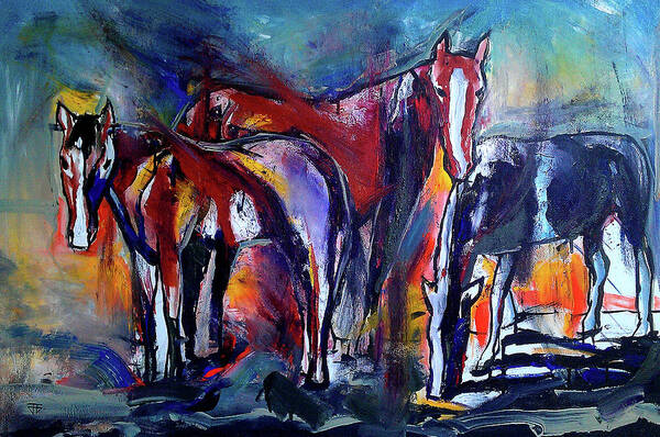 Horses Art Print featuring the painting Three Horses by John Gholson