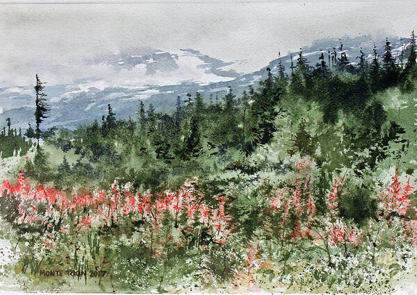 Alaska Landscape With Fireweed Art Print featuring the painting Time To Go Home by Monte Toon