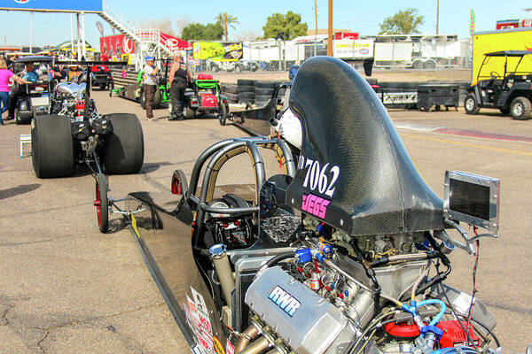 Top Dragster Art Print featuring the photograph Top/Dragster in staging lanes by Darrell Foster