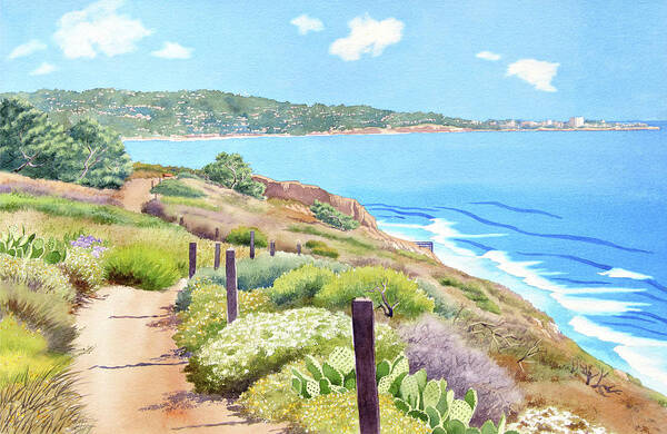 Landscape Art Print featuring the painting Torrey Pines and La Jolla by Mary Helmreich