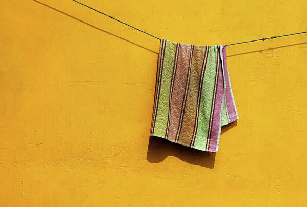 Minimalism Art Print featuring the photograph Towel drying on a Clothesline in India by Prakash Ghai