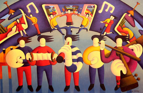 Traditional Art Print featuring the painting Traditional irish session with dancers  by Alan Kenny