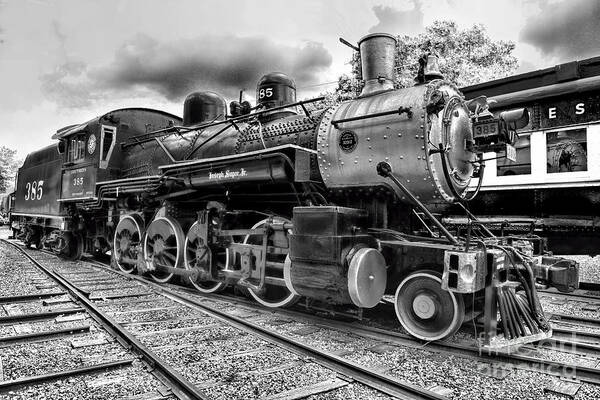 Paul Ward Art Print featuring the photograph Train - Steam Engine Locomotive 385 in black and white by Paul Ward