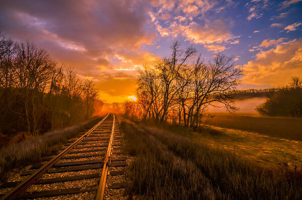 Arrival Art Print featuring the photograph Train Track Sunrise by Brian Stevens