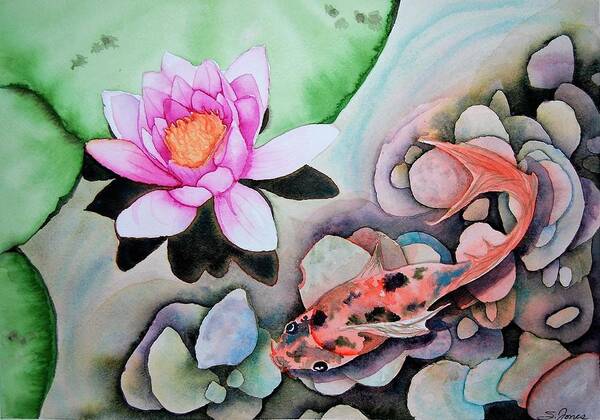 Water Lily Art Print featuring the painting Stone's Throw by Sonja Jones