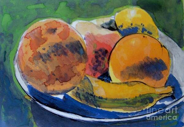 Banana Art Print featuring the mixed media Tropical Fruit in a Bowl by Vesna Antic