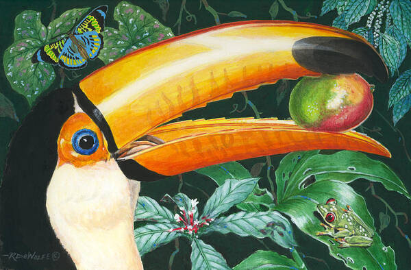 Rain Forest Art Print featuring the painting Tropical Rain Forest Toucan by Richard De Wolfe