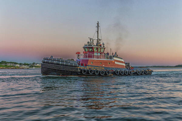 Tugboat Buckley Mcallister At Sunset Art Print featuring the photograph Tugboat Buckley McAllister At Sunset by Brian MacLean