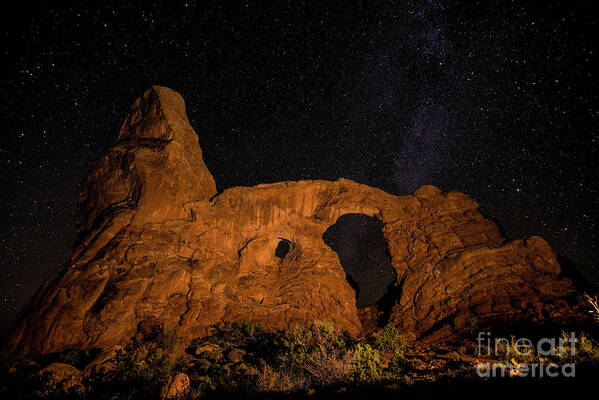 Utah Art Print featuring the photograph Turret Arch and the Milky Way - Utah by Gary Whitton