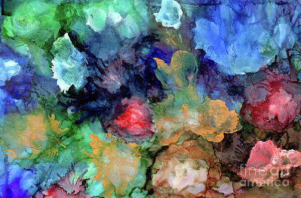 Abstract Art Print featuring the painting Underwater Blossoms by Eunice Warfel