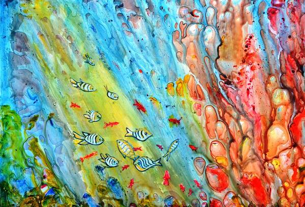Fish Art Print featuring the painting Underwater Magic Series 4 by Manjiri Kanvinde