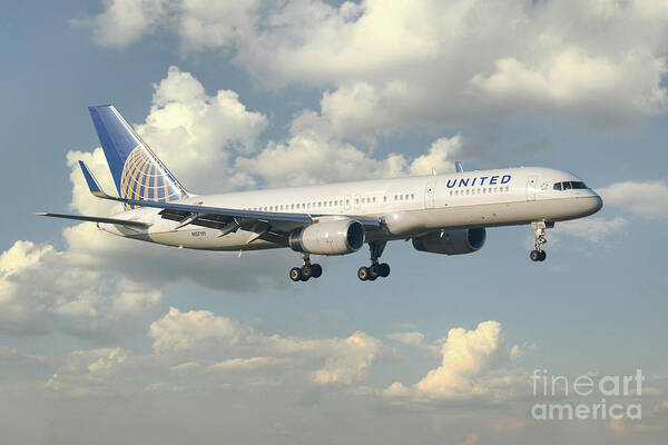 United Art Print featuring the digital art United Airlines Boeing 757 by Airpower Art