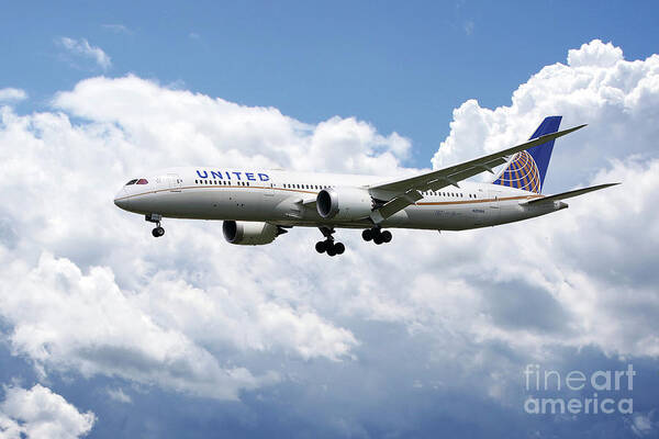 United Art Print featuring the digital art United Airlines Boeing 777 Dreamliner by Airpower Art