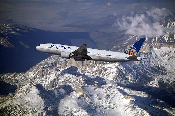 United Airlines Art Print featuring the mixed media United Airlines Boeing 777-200 by Erik Simonsen