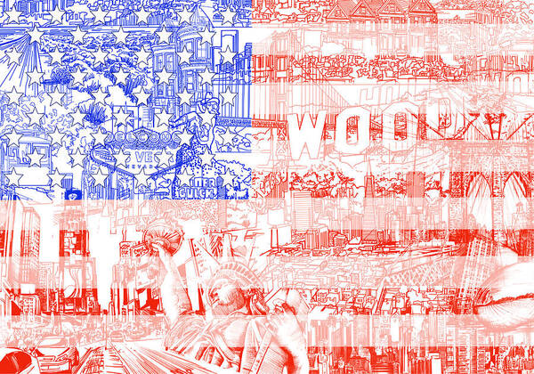 Usa Flag Art Print featuring the painting Usa flag 1 by Bekim M