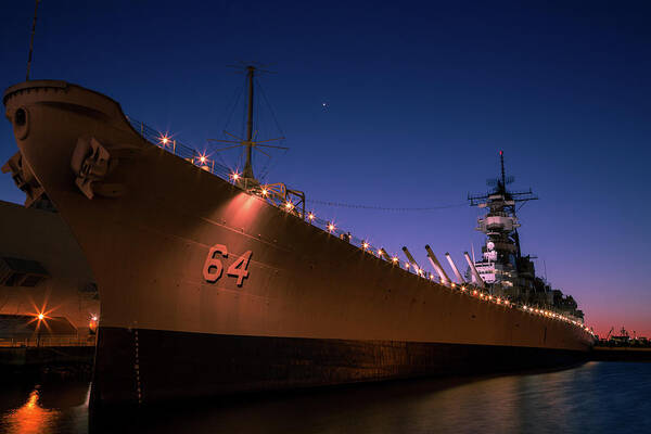 Uss Wisconsin Art Print featuring the photograph USS Wisconsin Sunset by John Daly