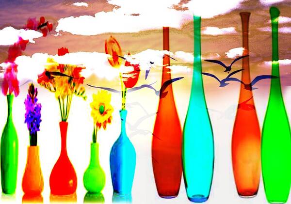 Flowers Art Print featuring the digital art Vases in the Clouds by Serenity Studio Art