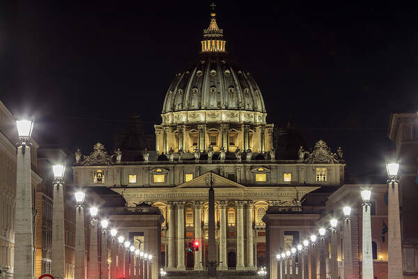Basilica Art Print featuring the photograph Vatican at Night with Lights by John McGraw