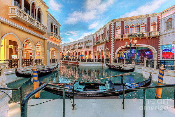 Venetian Art Print featuring the photograph Venetian Gondola Canal Shoppes by Aloha Art