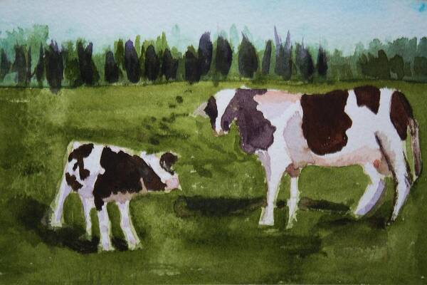 Vermont Art Print featuring the painting Vermont Cow and Calf by Donna Walsh